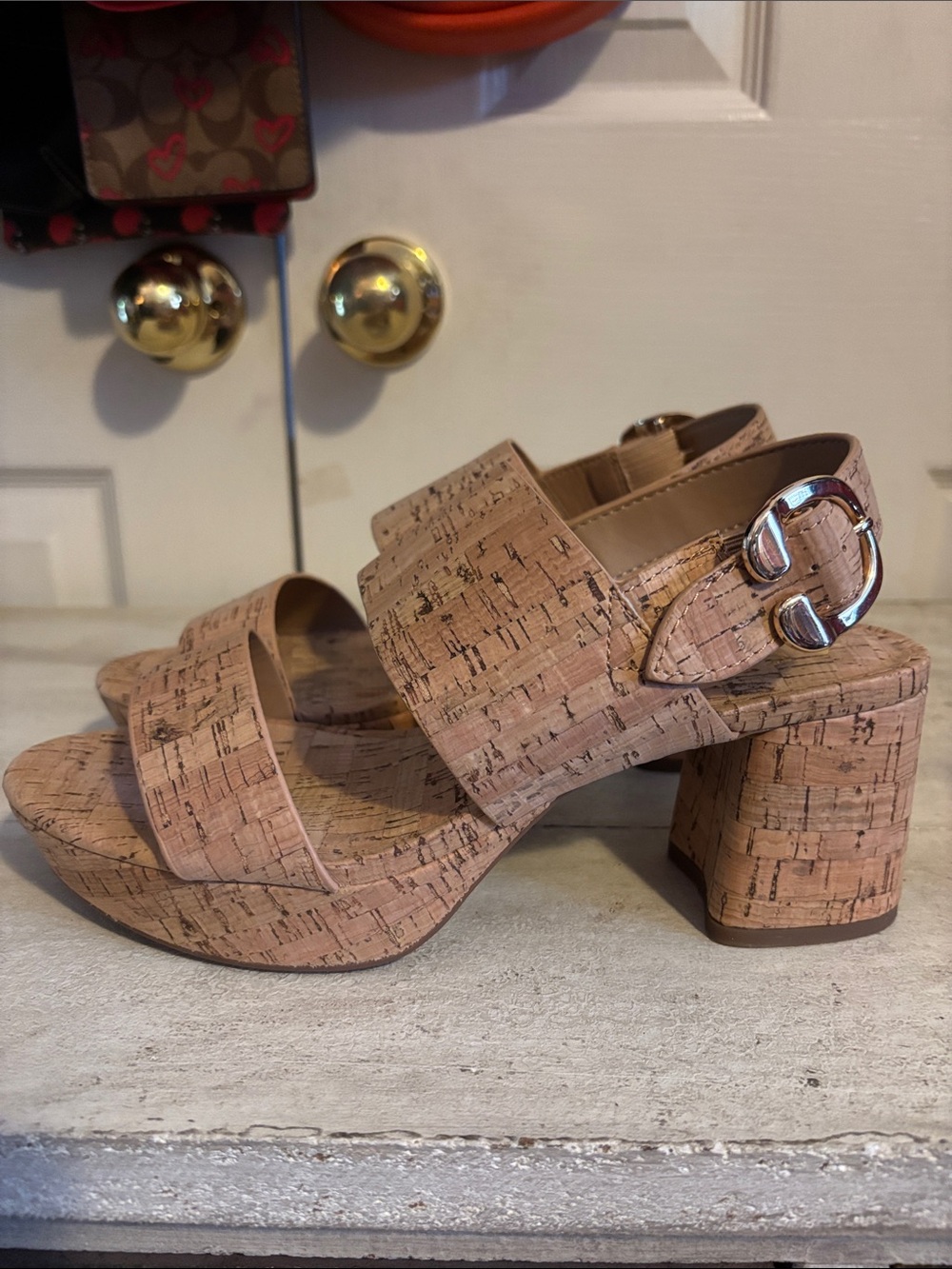 Aerosoles “Camera” Cork Block Heel Sandals - Neutral Cork